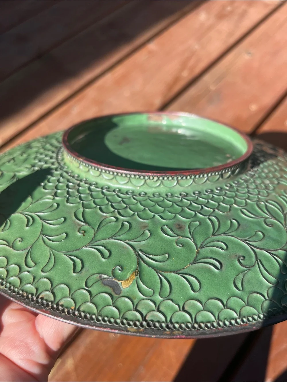 Metal scroll work Cloisonne plate bird and floral Design